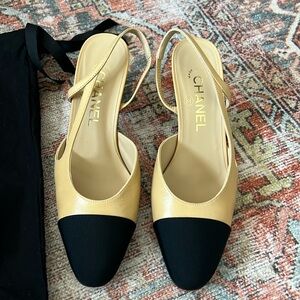 Chanel beige and black sling backs